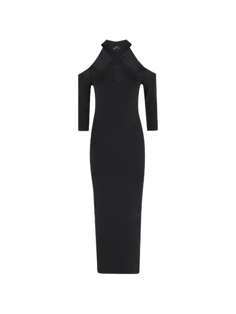 Black Cold-Shoulder Long Sleeve Maxi Dress